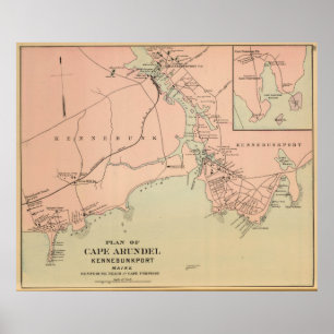 Poster Mapa de Vintage Kennebunkport & Cape Arundel ME (1