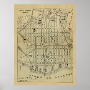 Poster Mapa de Vintage Kingston Jamaica (1914)