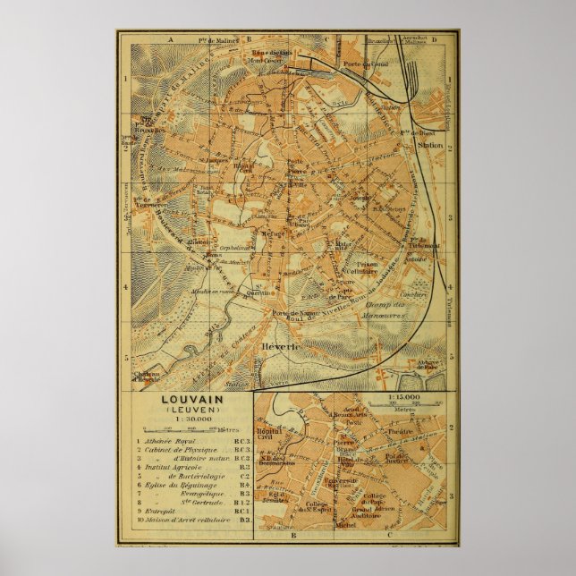 Poster Mapa de Vintage Leuven Belgium (1910) (Frente)