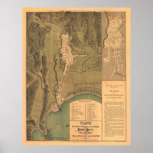 Poster Mapa de Vintage Mayaguez Porto Rico (1888)