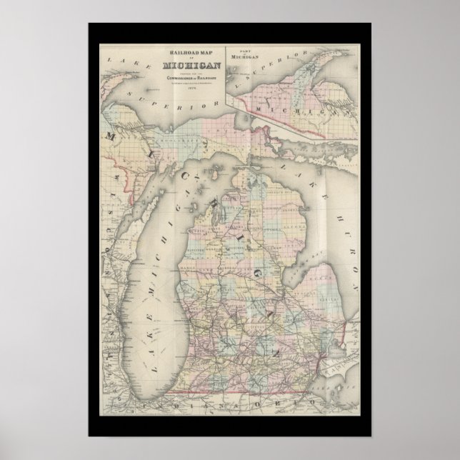 Poster Mapa de Vintage Michigan (Frente)
