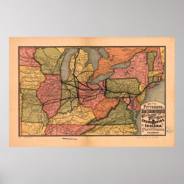 Póster Mapa de Vintage no Vale do Ohio (1874) (Frente)