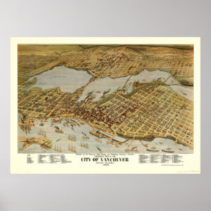 Poster Mapa de Vintage Pictorial de Vancouver BC (1898)