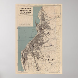 Poster Mapa de Vintage Reggio Calabria Itália (1943)