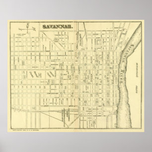 Poster Mapa de Vintage Savannah Georgia (1890)