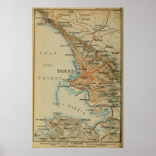 Poster Mapa de Vintage Trieste Itália (1911)