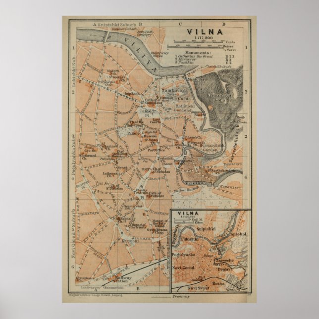 Poster Mapa de Vintage Vilnius Lituânia (1914) (Frente)