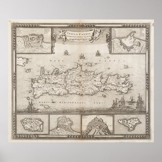 Póster Mapa de Vintagens da Grécia de Creta (1680) (Frente)