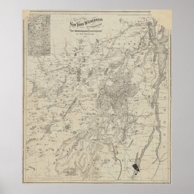 Poster Mapa de Vintagens das Montanhas Adirondack (1874) (Frente)