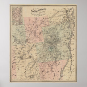 Poster Mapa de Vintagens das Montanhas Adirondack (1879)