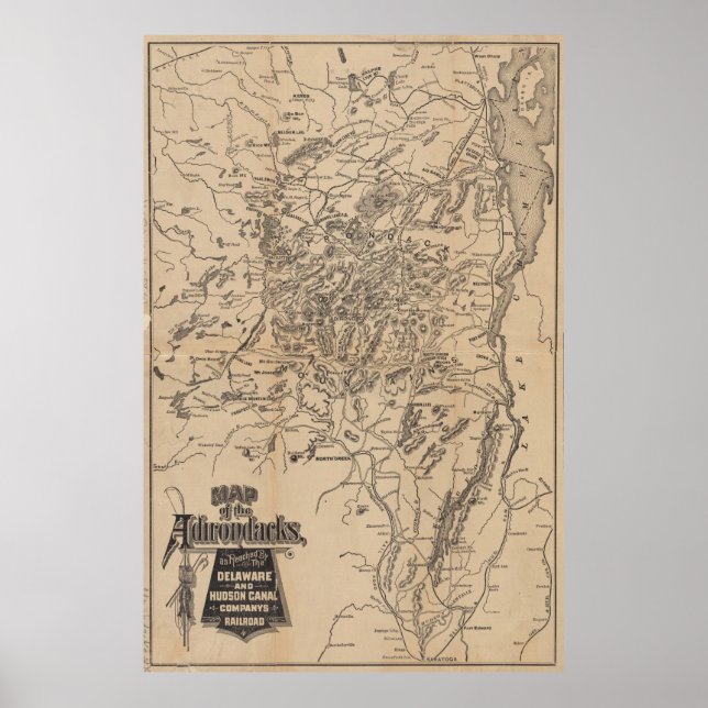 Poster Mapa de Vintagens das Montanhas Adirondack (1880)  (Frente)