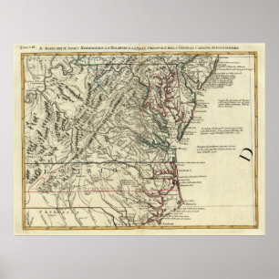 Póster Mapa de Vintagens dos Estados do Atlântico Médio (