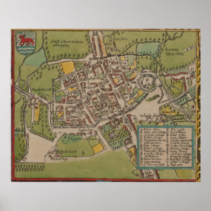 Póster Mapa de Vintge de Oxford Inglaterra (1605)