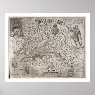 Póster Mapa de Virgínia, descoberto e descrito por Capta