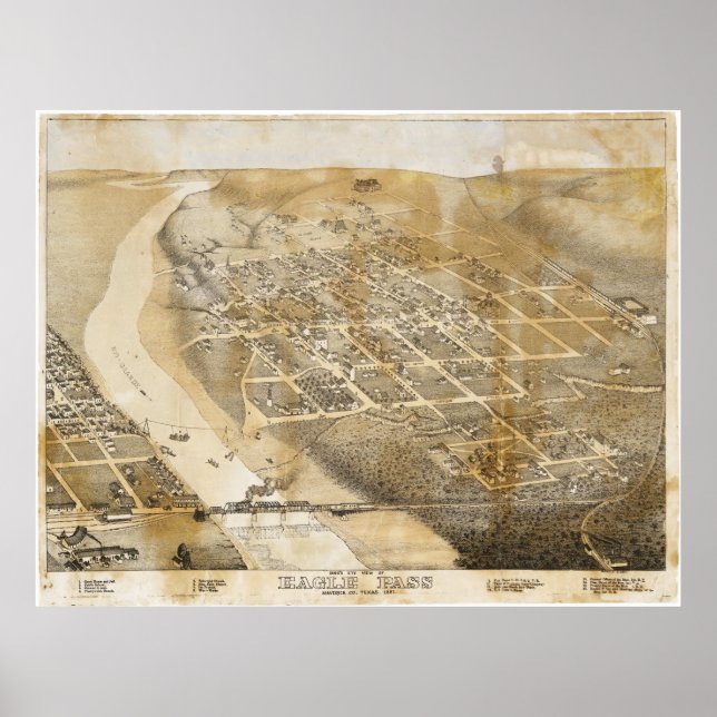 Póster Mapa de visão de pássaro da águia passa no Texas e (Frente)