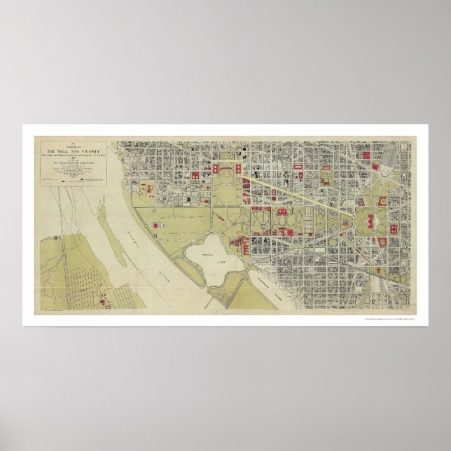 Póster Mapa de Washington DC e da Alameda 1917 (Frente)