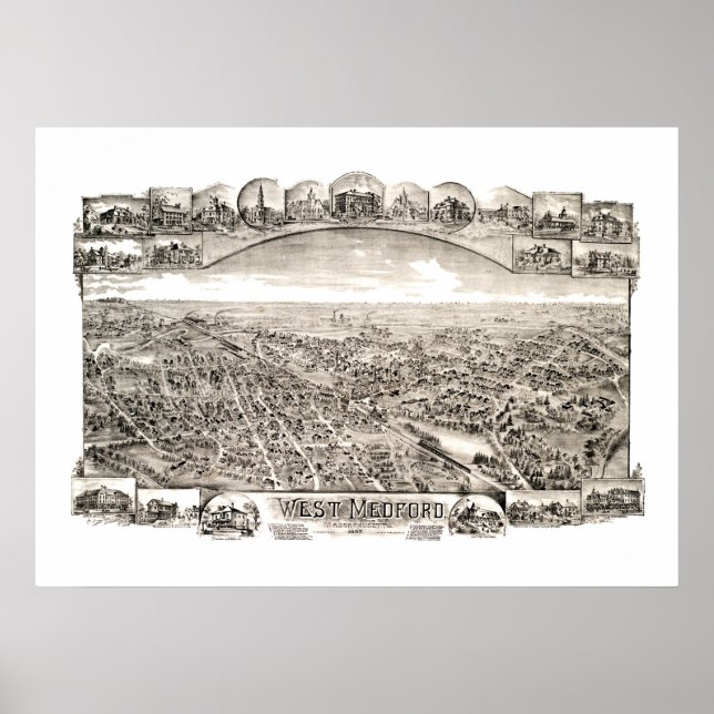 Póster Mapa de West Medford, Massachusetts, em 1897 (Frente)