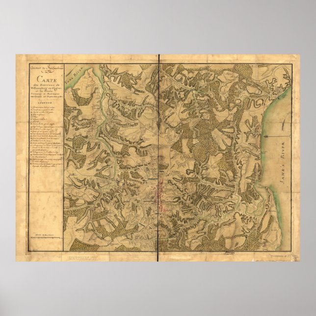 Póster Mapa de Williamsburg para o Comte de Rochambeau (Frente)