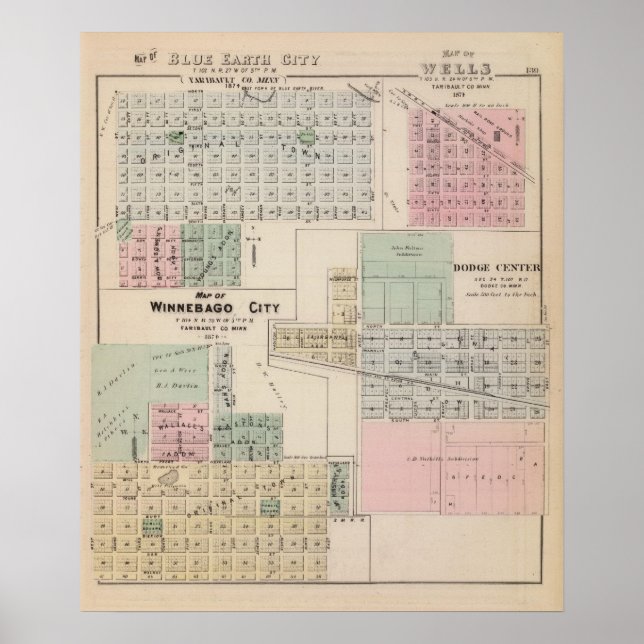 Póster Mapa de Winnebago City Map of Blue Earth, Minnesot (Frente)