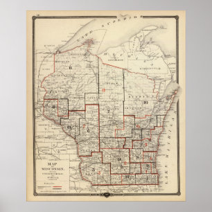 Poster Mapa de Wisconsin