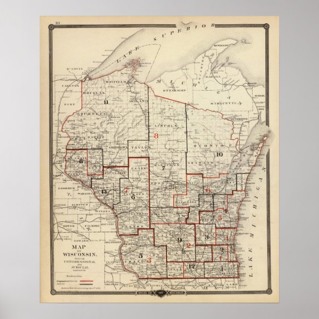 Poster Mapa de Wisconsin (Frente)