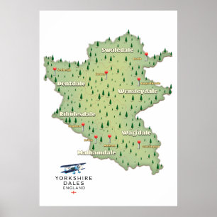 Poster Mapa de Yorkshire Dales Inglaterra