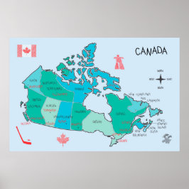 Poster Mapa desenhado à mão do Canadá com ilustrações