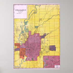 Poster Mapa Detalhado Antigo de Indianapolis 1898