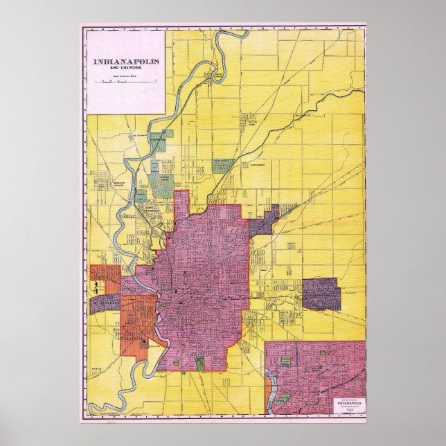 Poster Mapa Detalhado Antigo de Indianapolis 1898 (Frente)