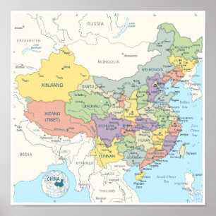 Poster Mapa detalhado da China