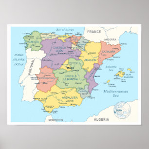 Poster Mapa detalhado da Espanha