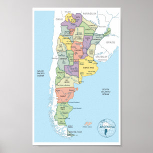 Poster Mapa detalhado das Regiões da Argentina