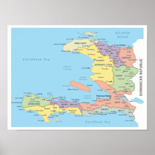Poster Mapa Detalhado das Regiões do Haiti
