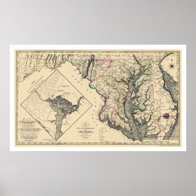 Póster Mapa Detalhado de Maryland 1795 (Frente)