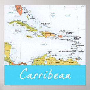 Póster Mapa detalhado do caribe