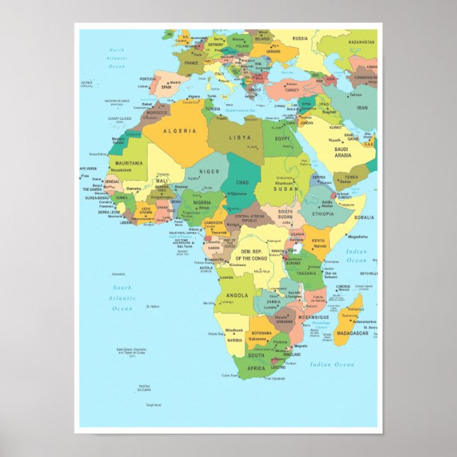 Poster Mapa Detalhado do Continente Africano (Frente)
