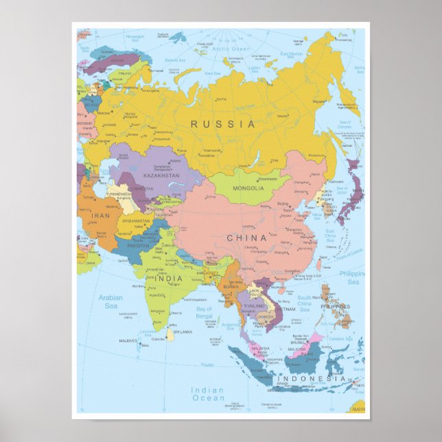 Poster Mapa Detalhado do Continente Asiático (Frente)