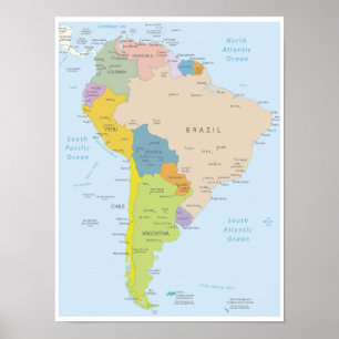 Poster Mapa Detalhado do Continente da América do Sul