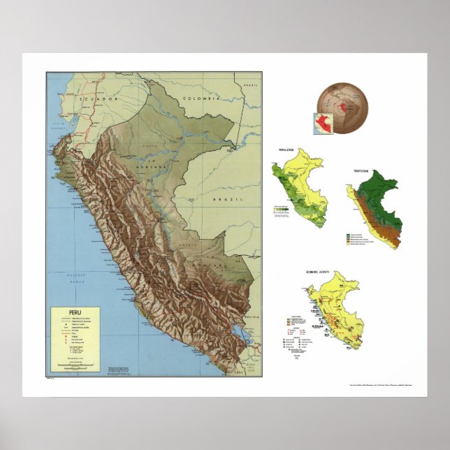 Póster Mapa detalhado do Peru em 1970 (Frente)