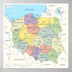 Poster Mapa detalhado do Polônia