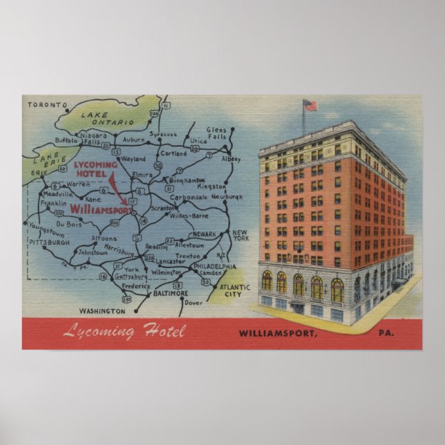 Póster Mapa Detalhado, Hotel Lycoming - Williamsport, PA (Frente)