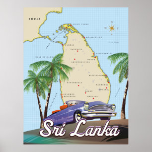 Poster Mapa detalhado ilustrado do Sri Lanka