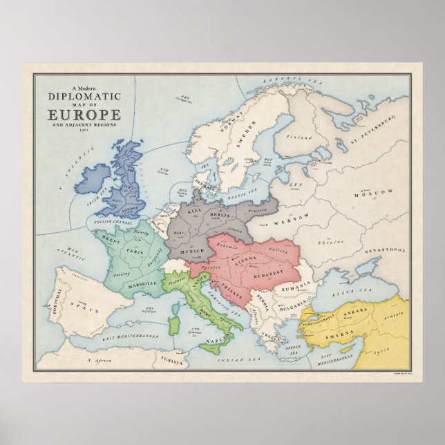 Poster Mapa diplomático da Europa (Frente)