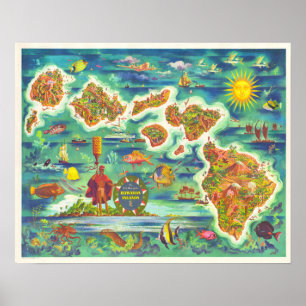 Poster Mapa Divertido das Ilhas Havaianas