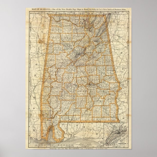 Póster Mapa do Alabama (Frente)