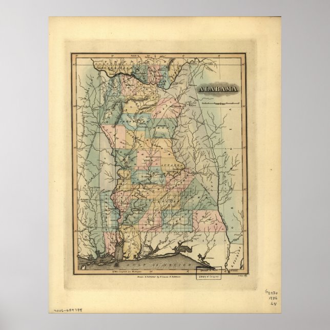 Póster Mapa do Alabama em 1826 (Frente)