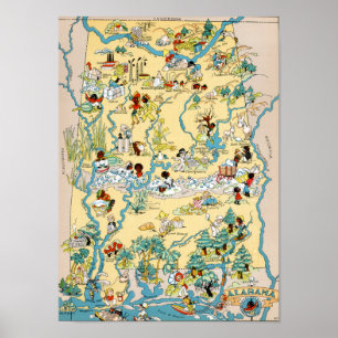 Poster Mapa do Alabama Vintage