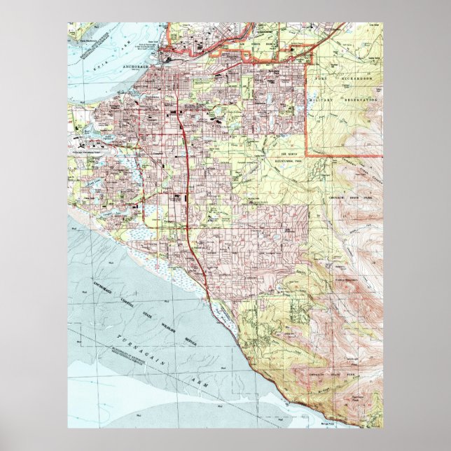 Póster Mapa do Alasca de Anchorage (1994) (Frente)
