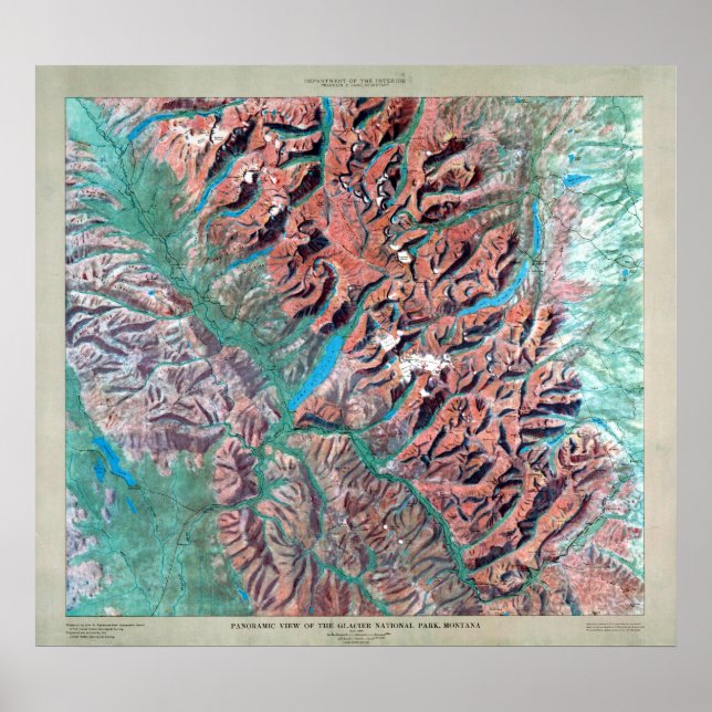 Poster Mapa do Alivio do Parque Nacional do Glaciar Vinta (Frente)