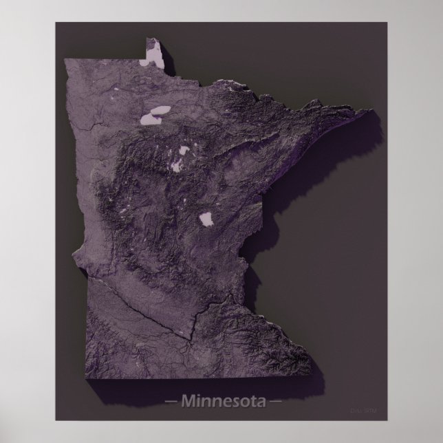 Poster Mapa do alivio roxo de Minnesota (Frente)